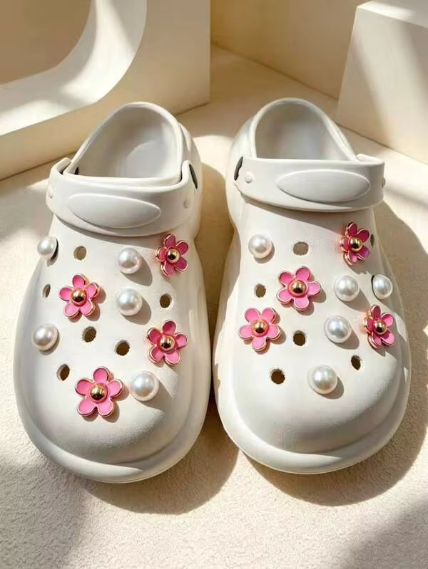 18pcs/Set Resin Pearl Flower White Fashion Ins Cute Elegant DIY Shoe Decoration (12mm Pearl)